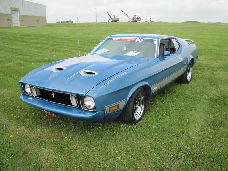 Blue Classic Muscle Car — Calm, Afternoon, Photograph, Grass Field