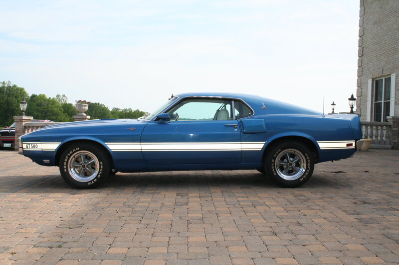 Blue Classic Muscle Car — Calm, Afternoon, Photograph, Paved Driveway