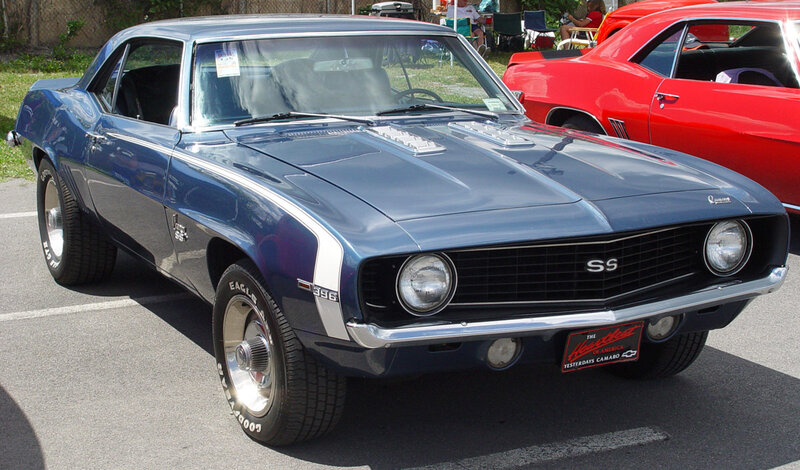 Blue Classic Muscle Car — Calm, Afternoon, Photograph, Red Car