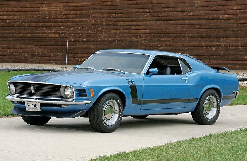 Blue Classic Muscle Car — Calm, Afternoon, Photograph, Wood Wall