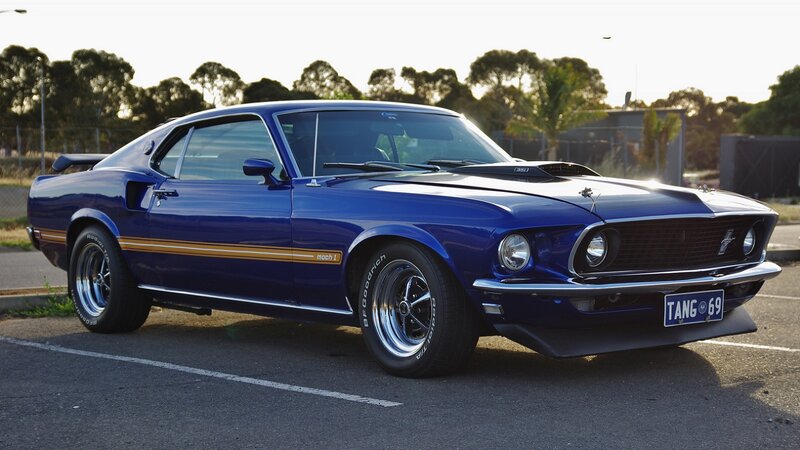 Blue Classic Muscle Car — Calm, Sunset