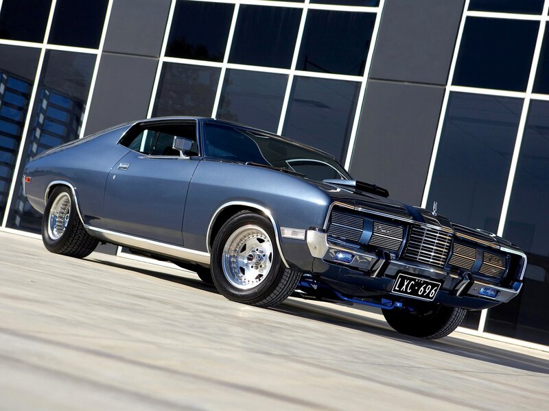 Blue Classic Muscle Car — Dramatic, Afternoon, Photograph, Building, Windows
