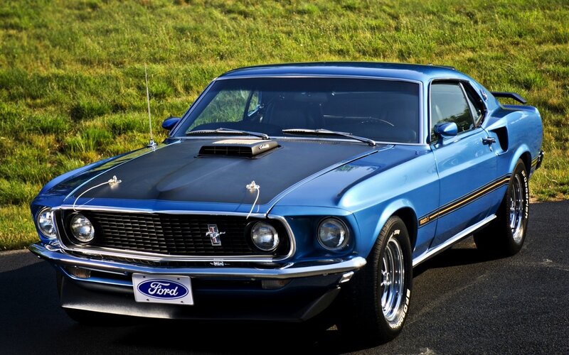 Blue Classic Muscle Car — Dramatic, Afternoon, Photograph, Grass Field