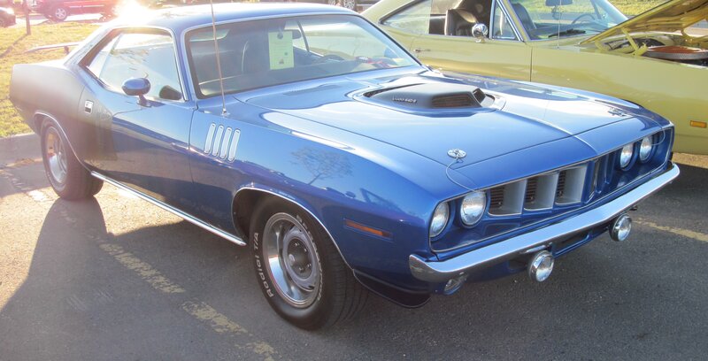 Blue Classic Muscle Car — Dramatic, Afternoon, Photograph, Yellow Car