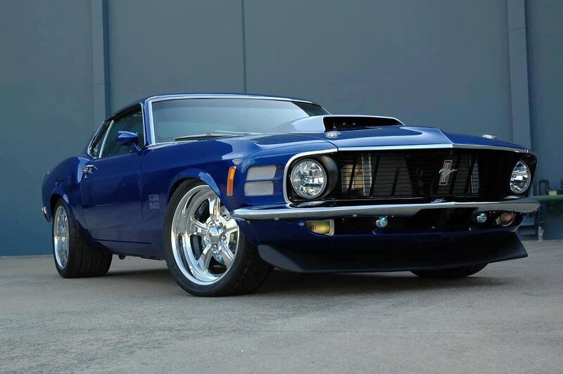 Blue Classic Muscle Car — Dramatic, Photograph, Building, Wheels