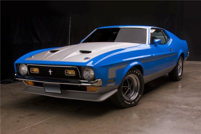 Blue Classic Muscle Car — Dramatic, Photograph, Hood Scoop