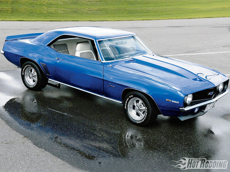 Blue Classic Muscle Car — Dramatic, Photograph, Wet Pavement