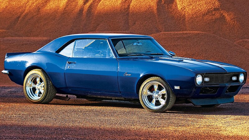 Blue Classic Muscle Car — Dramatic, Sunset, Photograph