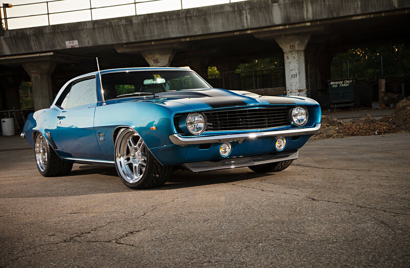 Blue Classic Muscle Car — Dramatic, Sunset, Photograph, Underpass