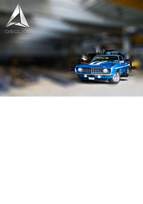 Blue classic muscle car in garage
