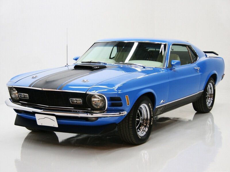 Blue Classic Muscle Car — Neutral, Photograph, Black Racing Stripes