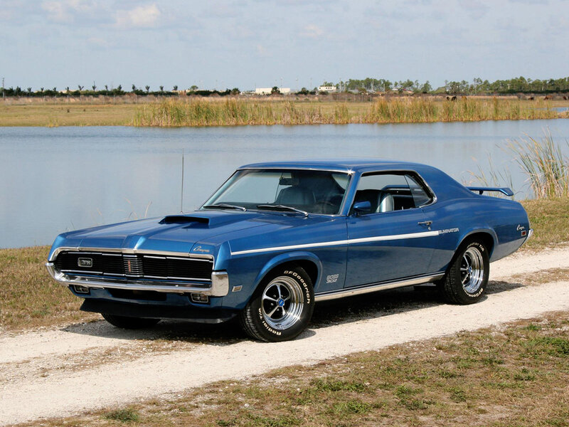 Blue Classic Muscle Car — Serene, Afternoon, Photograph, Lake, Gravel Path