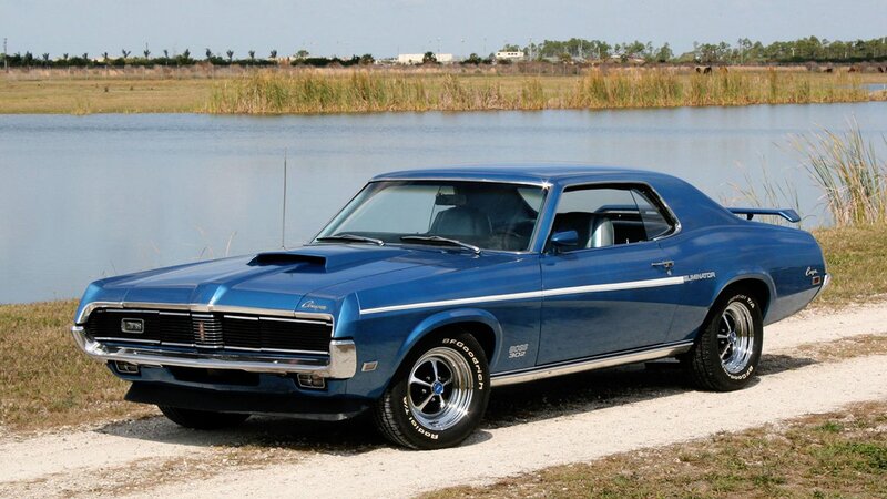 Blue Classic Muscle Car — Serene, Afternoon, Photograph, Lake