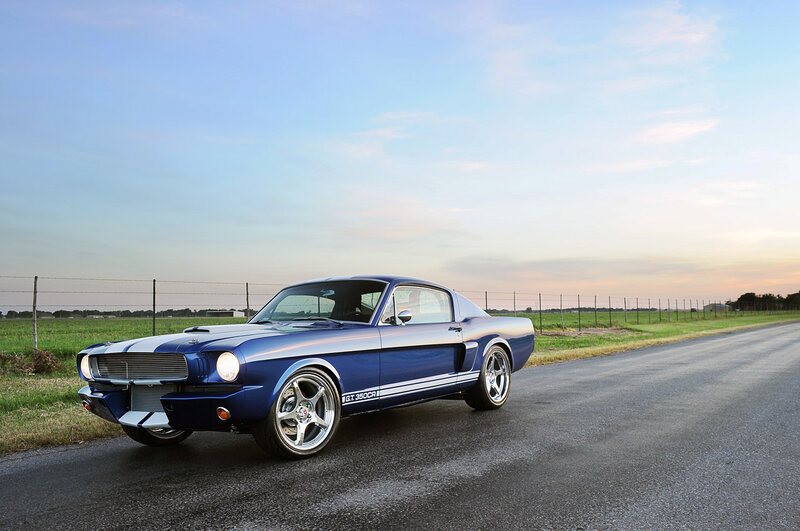 Blue Classic Muscle Car — Serene, Sunset, Photograph