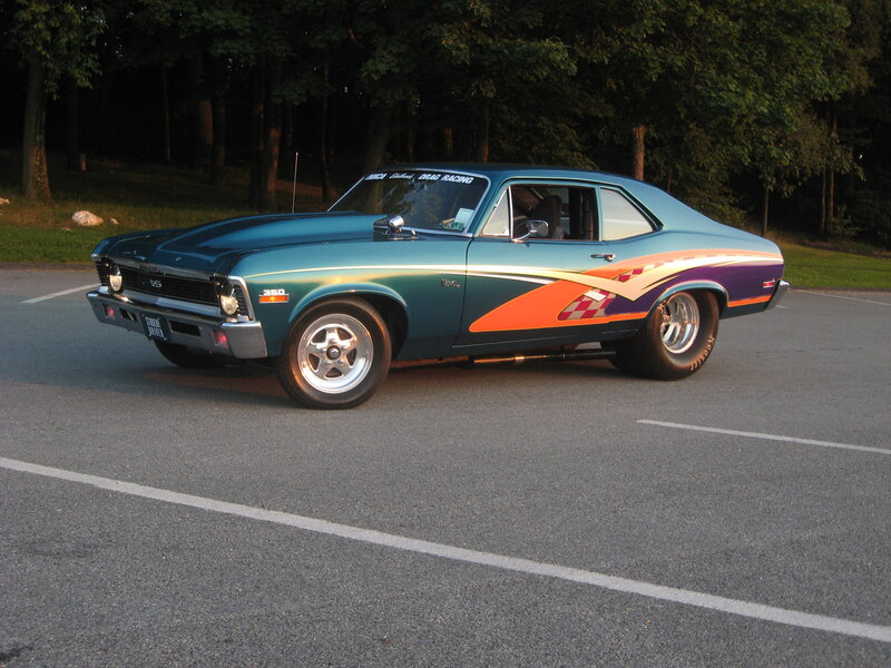 Blue Classic Muscle Car — Teal, Calm, Sunset