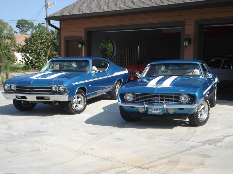 Blue classic muscle cars
