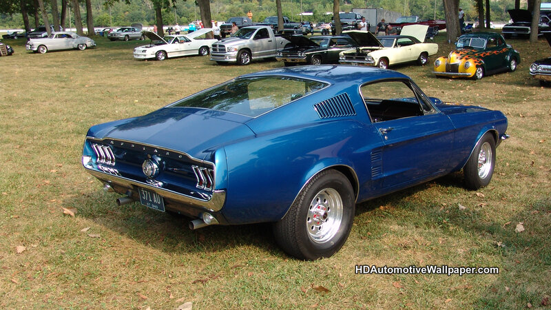 Blue classic Mustang at car show
