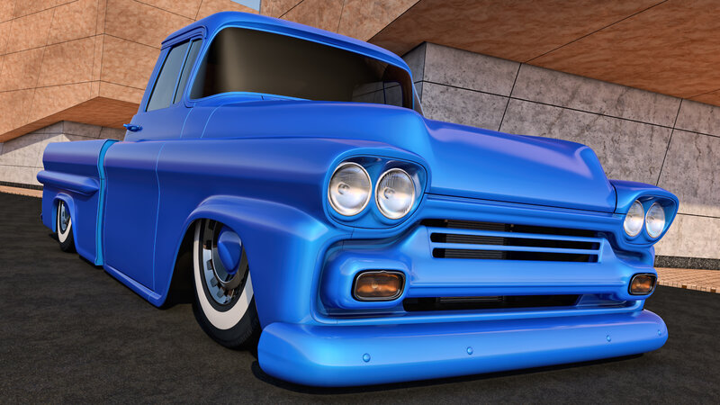 Blue Classic Pickup Truck — Calm, Afternoon, 3d Render