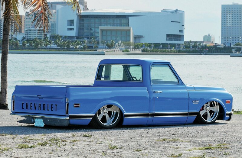 Blue Classic Pickup Truck — Serene, Afternoon, Photograph, Palm Tree