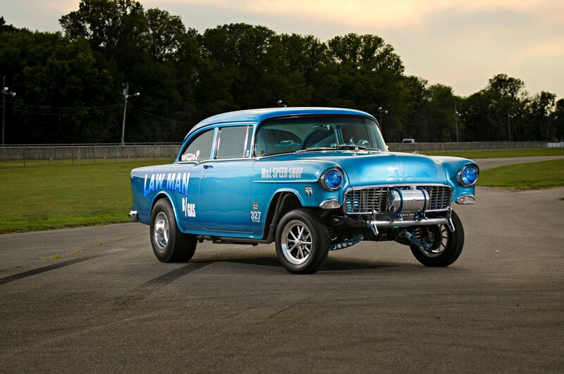 Blue Classic Race Car — Dramatic, Sunset