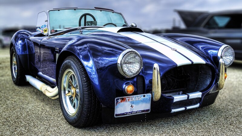 Blue Classic Sports Car — Dramatic, Photograph, Texas License Plate