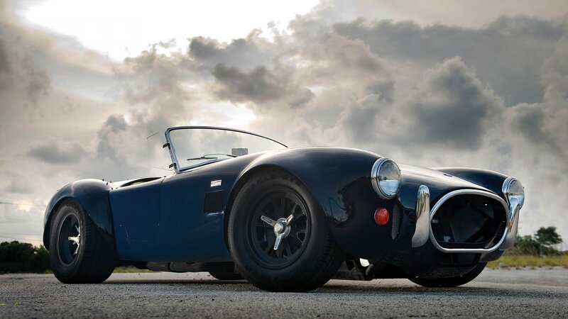 Blue Classic Sports Car — Dramatic, Sunset