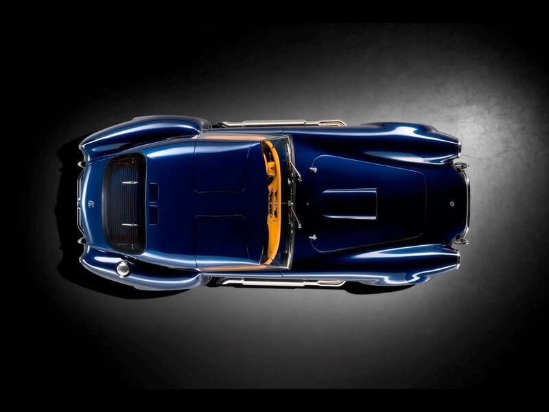 Blue classic sports car from above