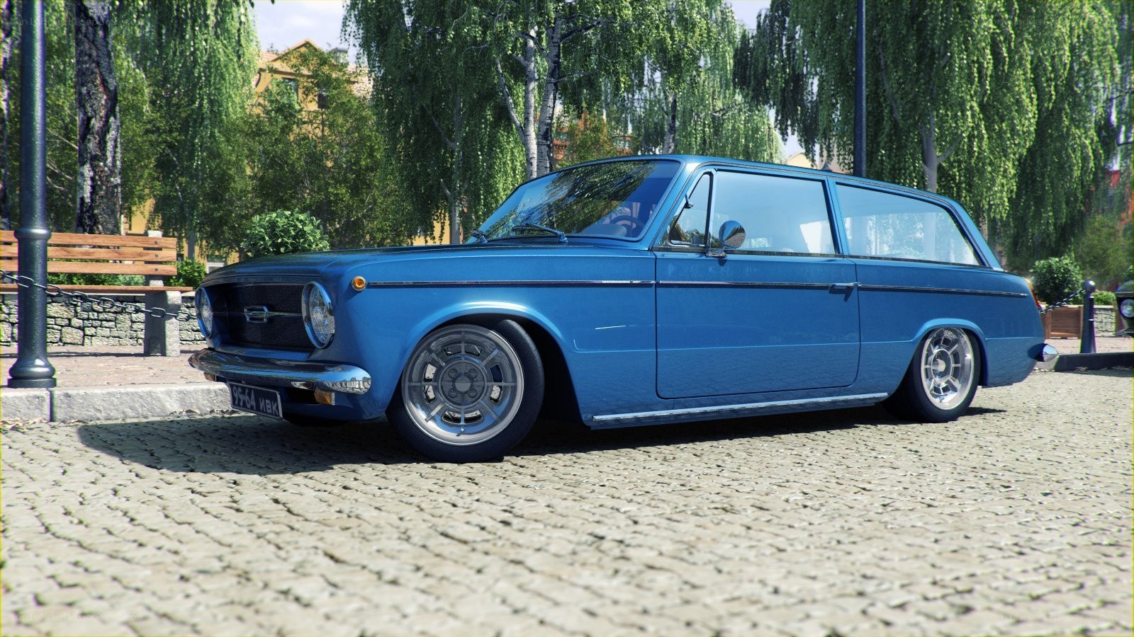 Blue classic station wagon