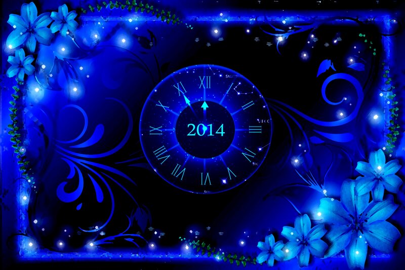 Blue Clock with Flowers