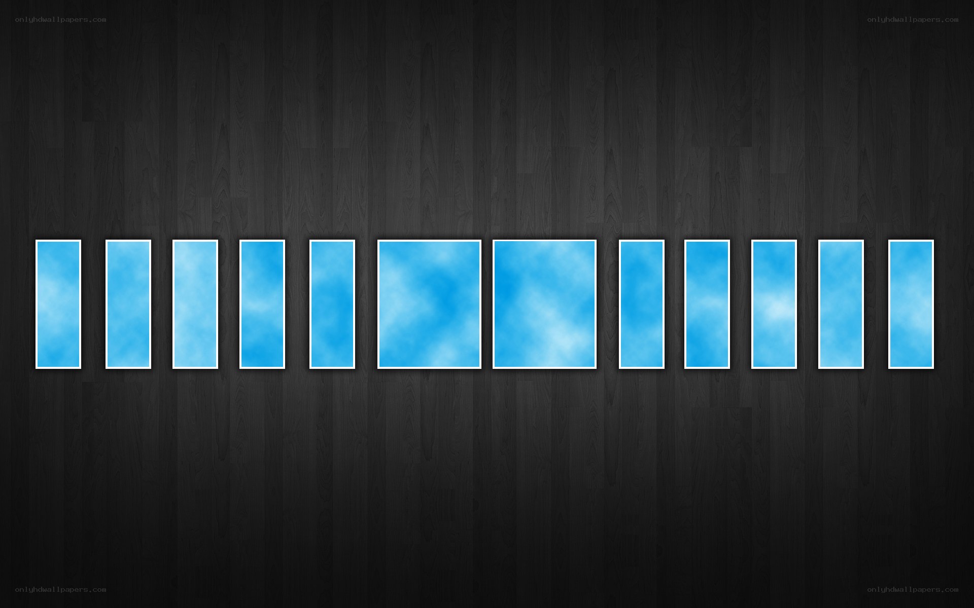 blue cloud panels on dark wood