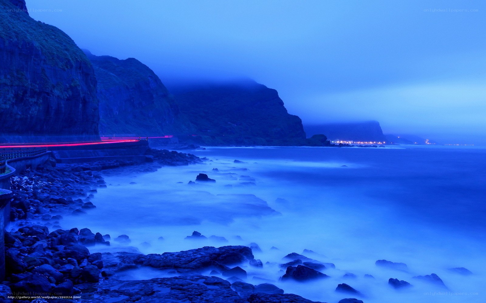 Blue coastal night scene