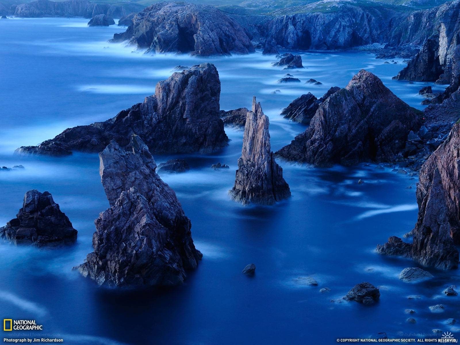 Blue coastal rock formations