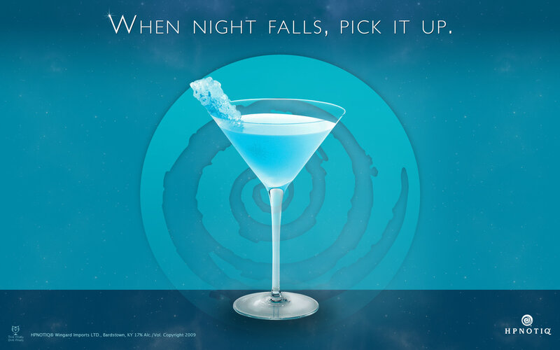 Blue cocktail advertisement