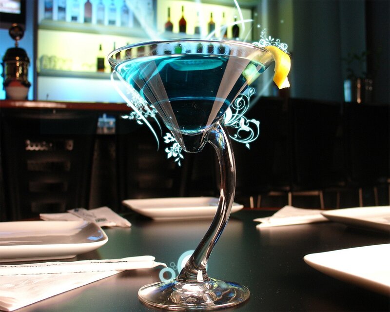 Blue Cocktail in Glass — Dramatic, Night