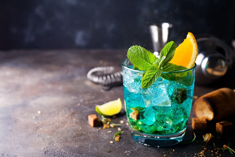 Blue Cocktail in Glass — Dramatic, Photograph