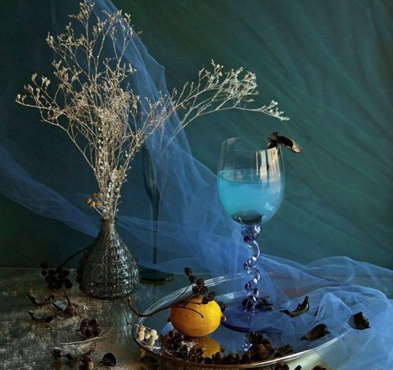 Blue Cocktail with Lemon