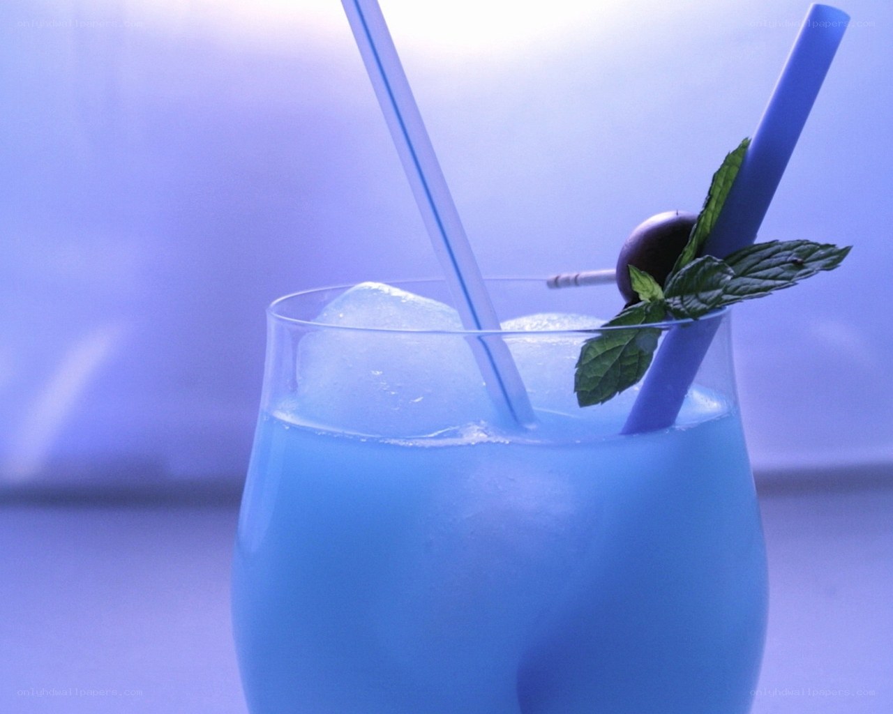 blue cocktail with mint