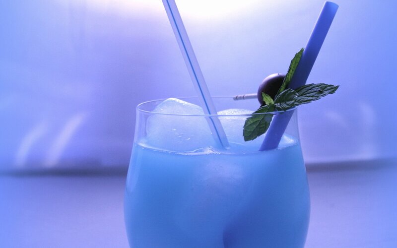 blue cocktail with mint