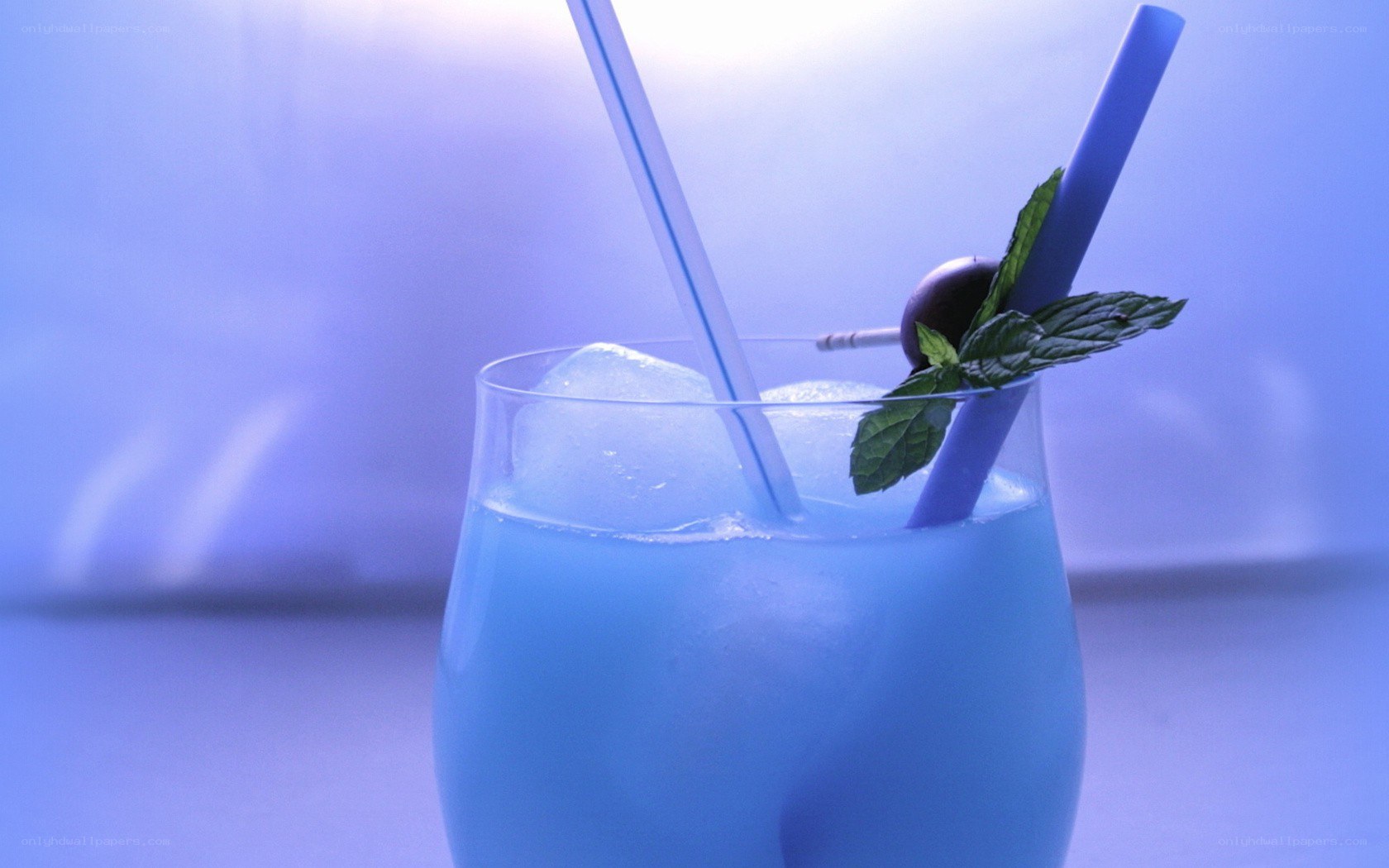 blue cocktail with mint