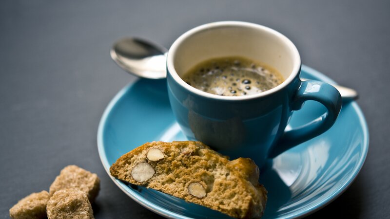 Blue Coffee Cup with Biscotti
