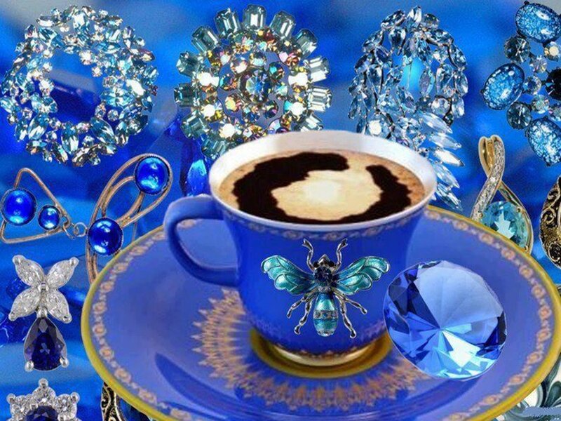 Blue Coffee Cup with Jewelry