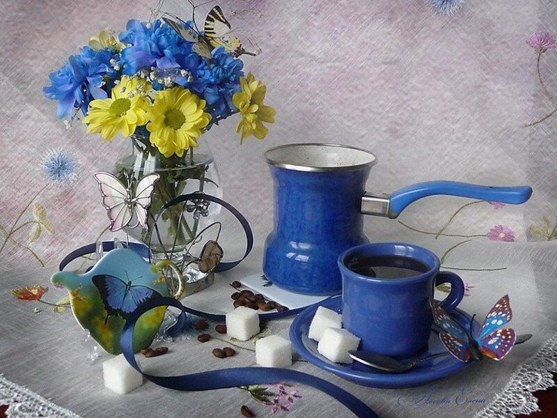 Blue Coffee Set with Flowers — Serene