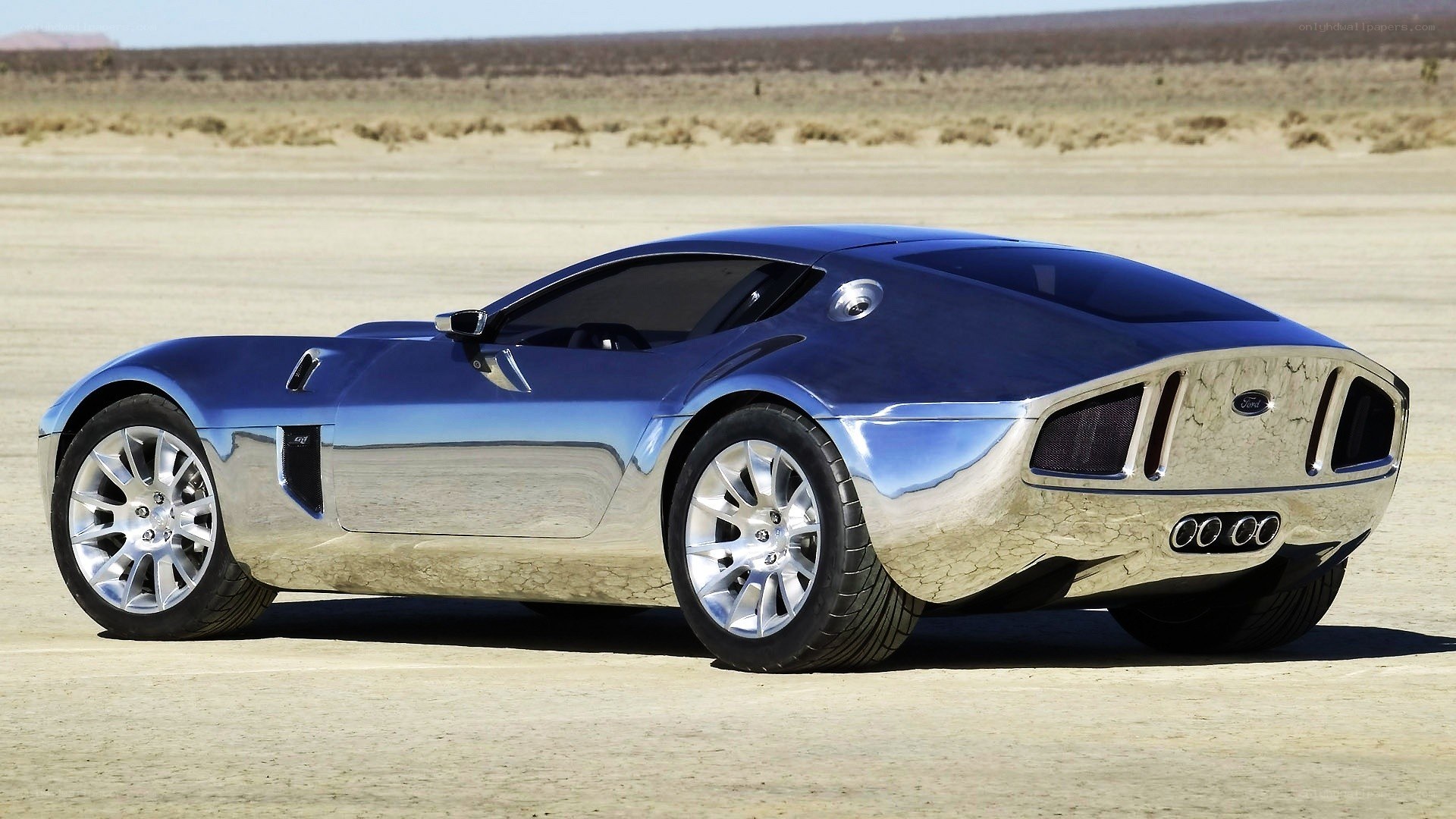 blue concept car in desert