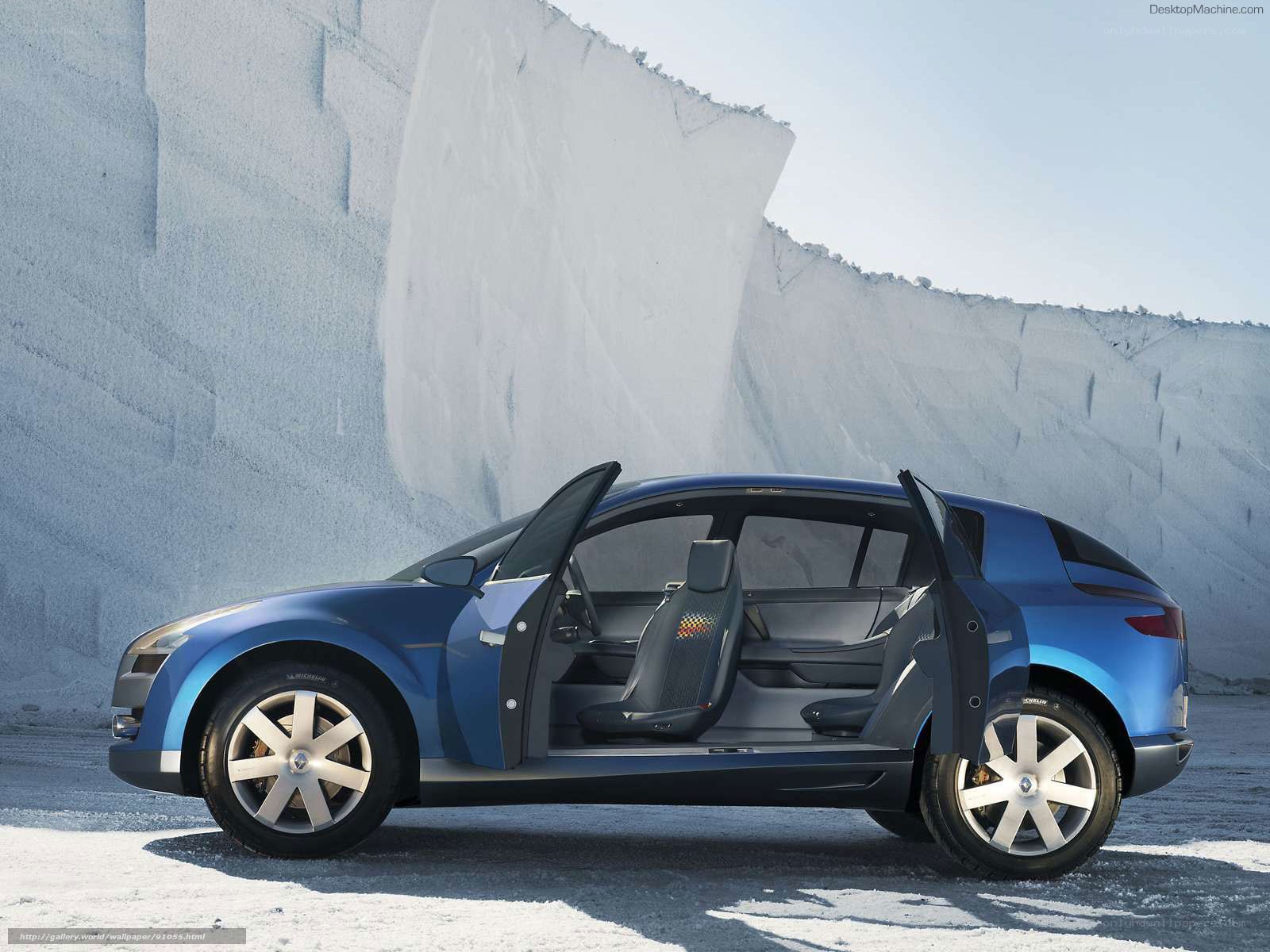Blue concept car in snowy landscape