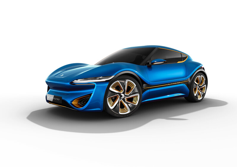 Blue Concept Car — Modern, 3d Render, Wheels, Windows
