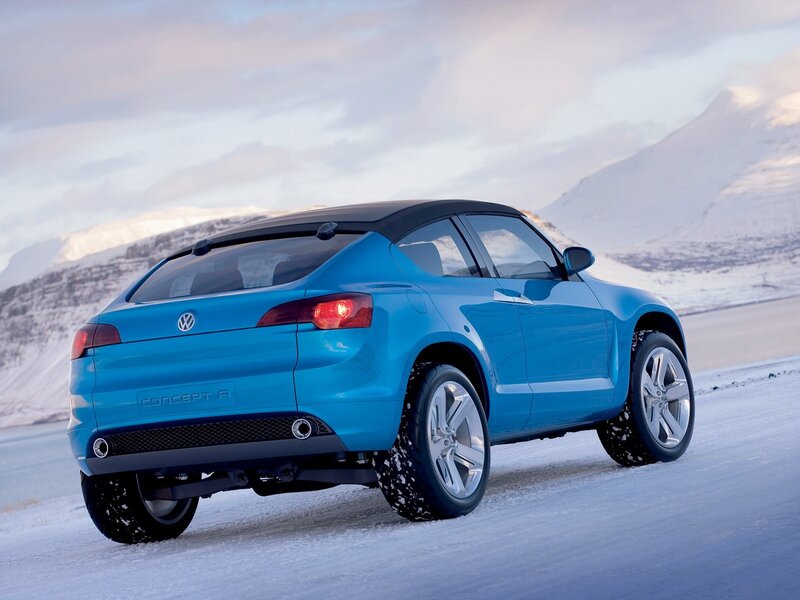 Blue concept car on snowy road