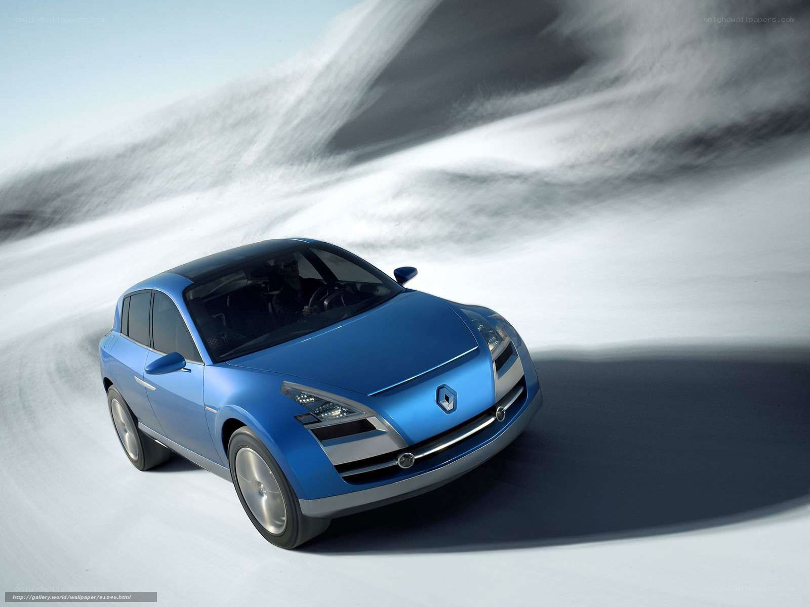 Blue concept car on snowy road