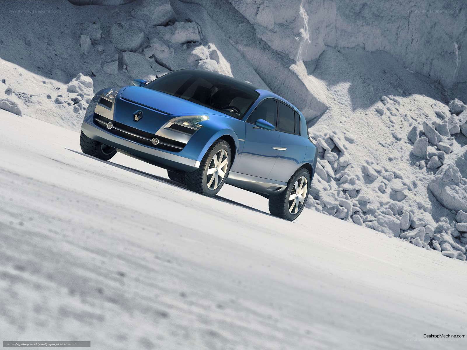 Blue concept car on snowy slope