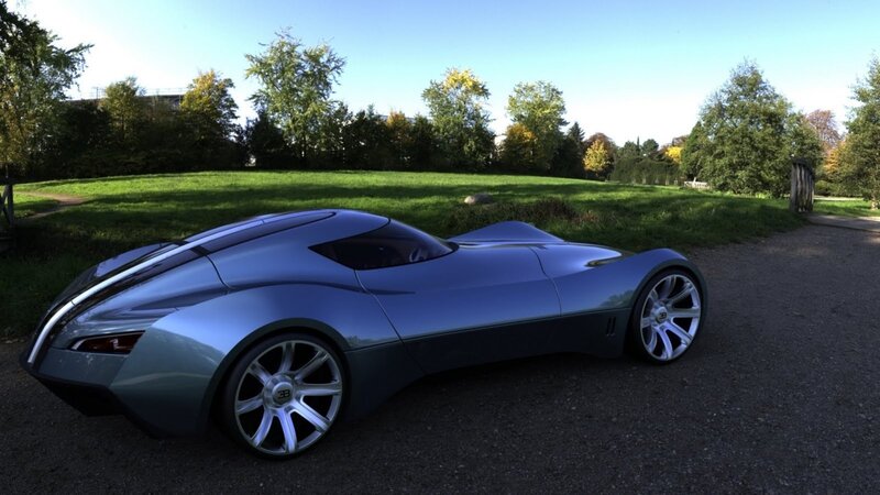 Blue Concept Car — Silver, Serene, Afternoon, 3d Render, Grass