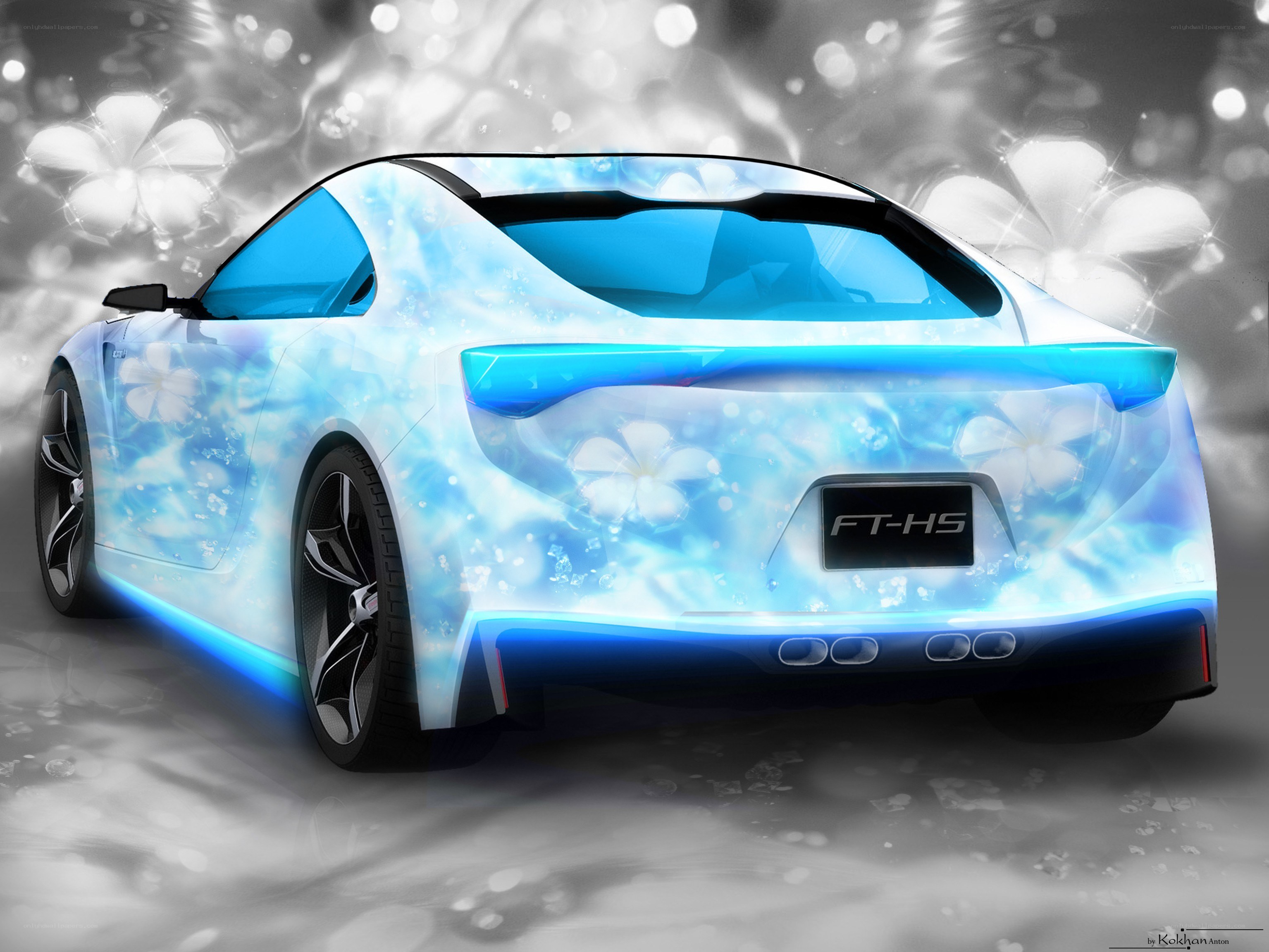 Blue concept car with floral design